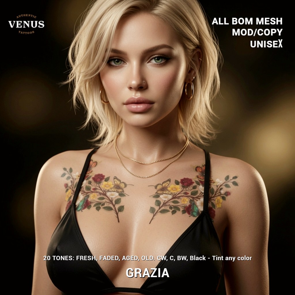 Venus GRAZIA – Elegant Floral Chest Tattoo